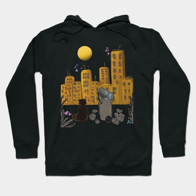 The Cat in the City Hoodie by JuliaArtPaint